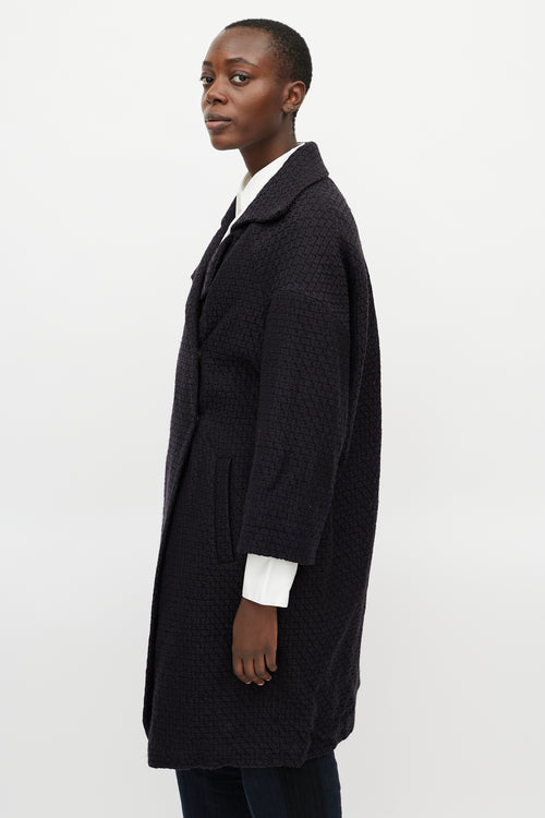 Dries Van Noten Navy Jacquard Wool Coat