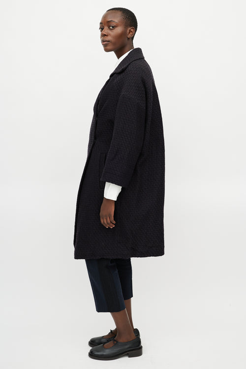 Dries Van Noten Navy Jacquard Wool Coat