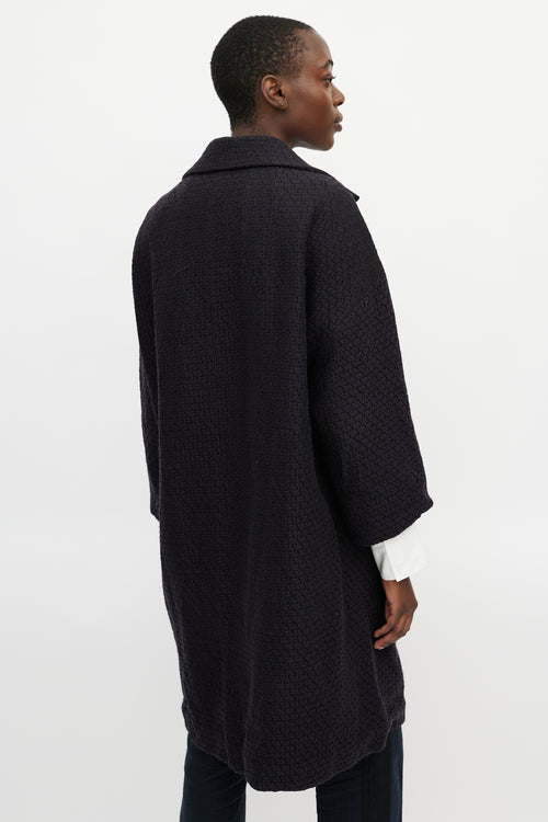 Dries Van Noten Navy Jacquard Wool Coat