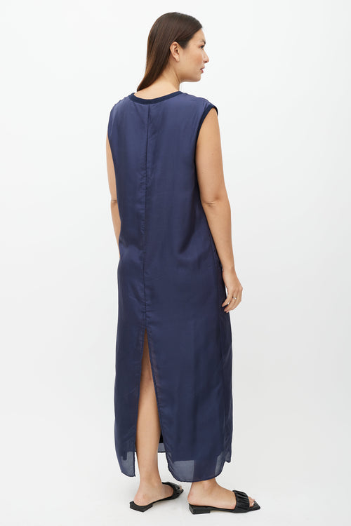 Dries Van Noten Navy Silk Blend Shift Maxi Dress