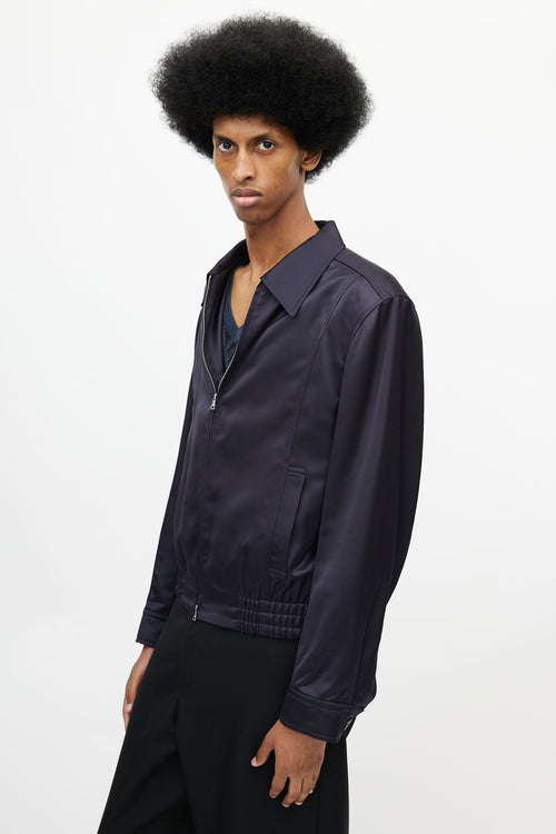 Dries Van Noten Navy Satin Bomber Jacket