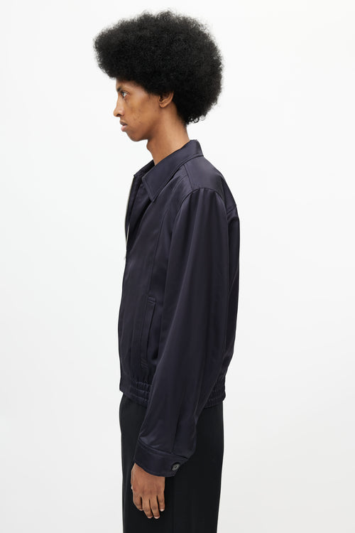 Dries Van Noten Navy Satin Bomber Jacket