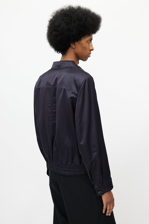 Dries Van Noten Navy Satin Bomber Jacket