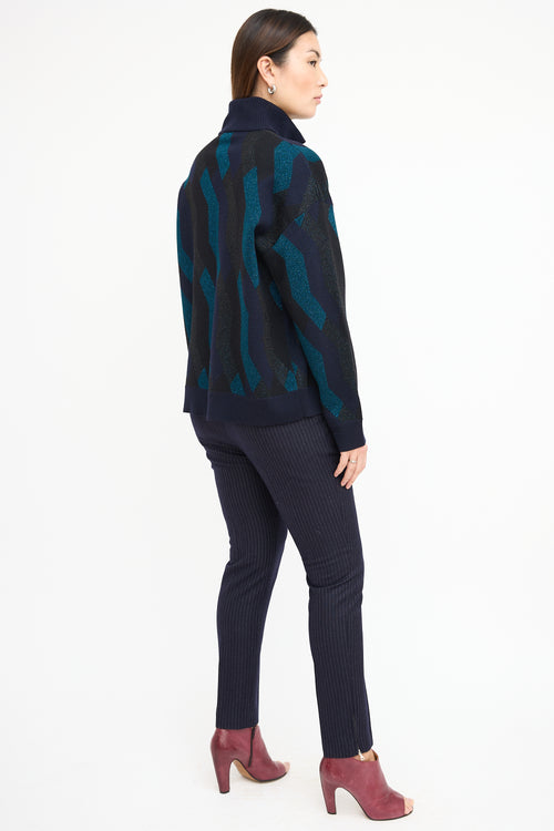 Dries Van Noten Navy Sparkly Wool Zip Sweater