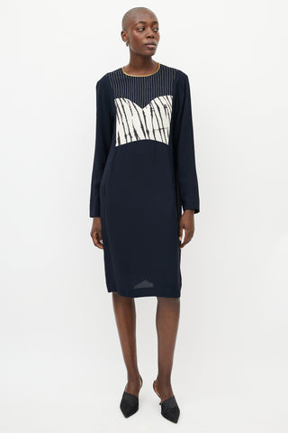 Dries Van Noten Navy 
White Print Shift Dress