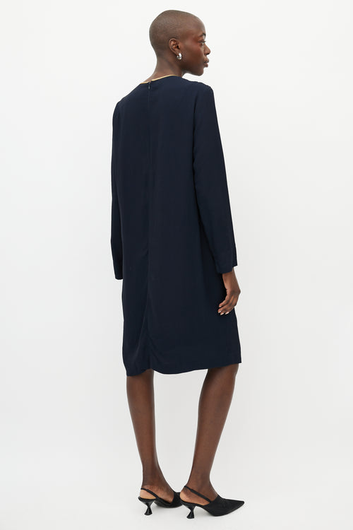 Dries Van Noten Navy 
White Print Shift Dress