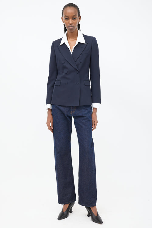 Dries Van Noten Navy Wool Double Breasted Blazer