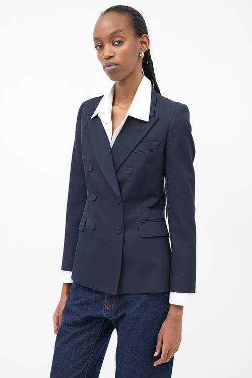 Dries Van Noten Navy Wool Double Breasted Blazer