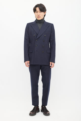 Dries Van Noten Navy Wool Pinstripe Double Breasted Suit