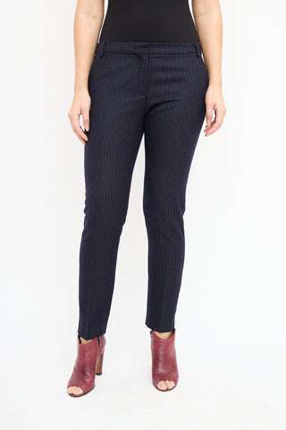 Dries Van Noten Navy Wool Pinstripe Zip Trouser