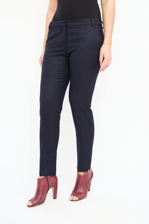 Dries Van Noten Navy Wool Pinstripe Zip Trouser