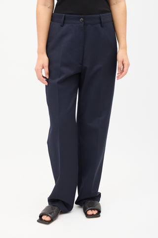 Dries Van Noten Navy Wool Straight Leg Trouser