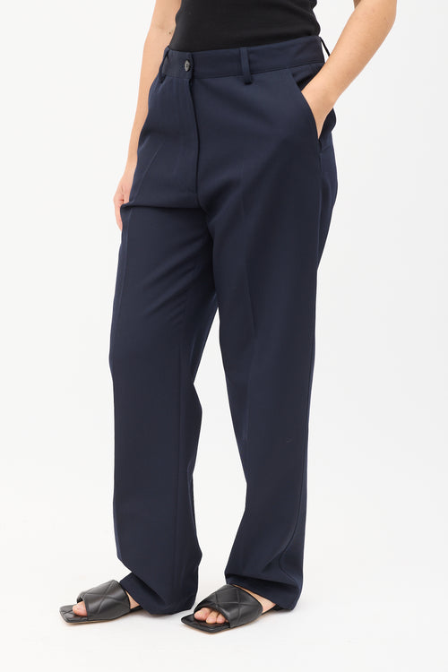 Dries Van Noten Navy Wool Straight Leg Trouser