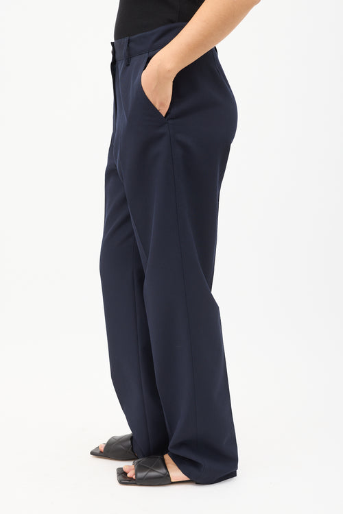 Dries Van Noten Navy Wool Straight Leg Trouser