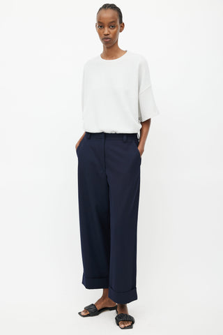 Dries Van Noten Navy Wool Wide Leg Trouser