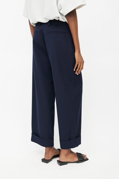 Dries Van Noten Navy Wool Wide Leg Trouser