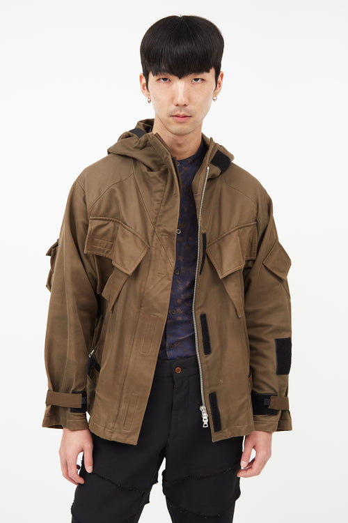 Dries Van Noten Olive Belted Hooded Jacket