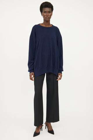 Dries Van Noten Navy Cashmere Open Back Sweater