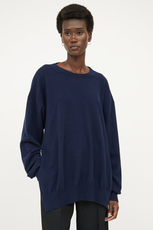 Dries Van Noten Navy Cashmere Open Back Sweater