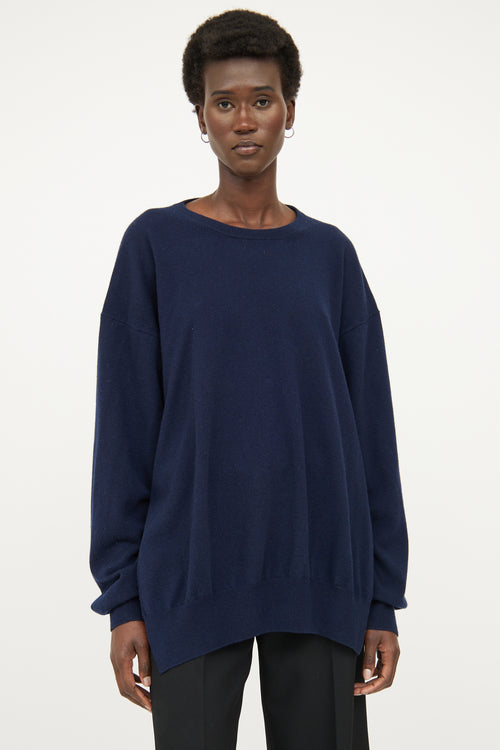 Dries Van Noten Navy Cashmere Open Back Sweater