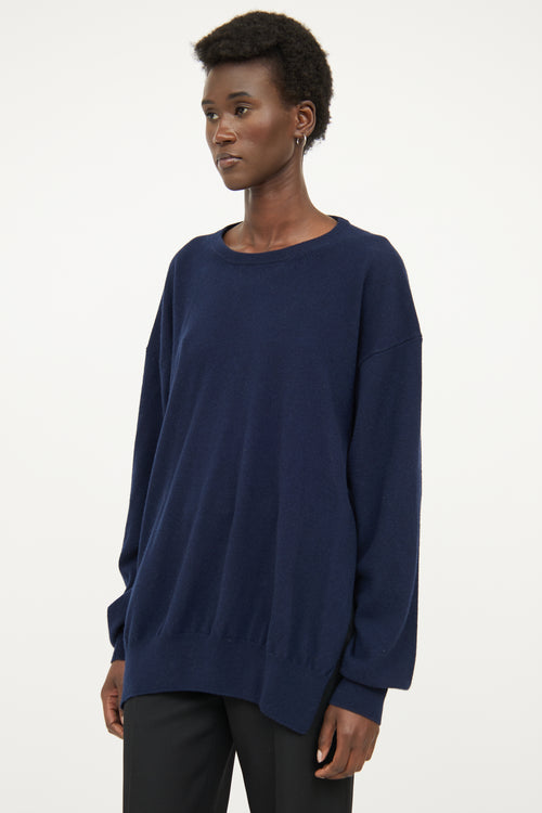 Dries Van Noten Navy Cashmere Open Back Sweater