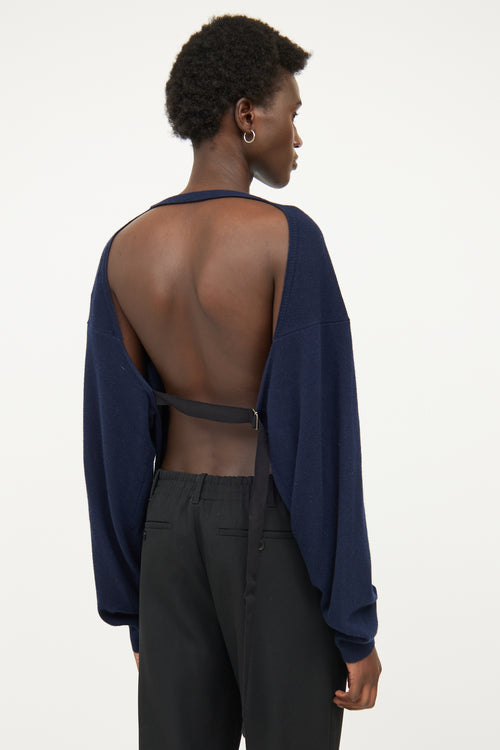 Dries Van Noten Navy Cashmere Open Back Sweater