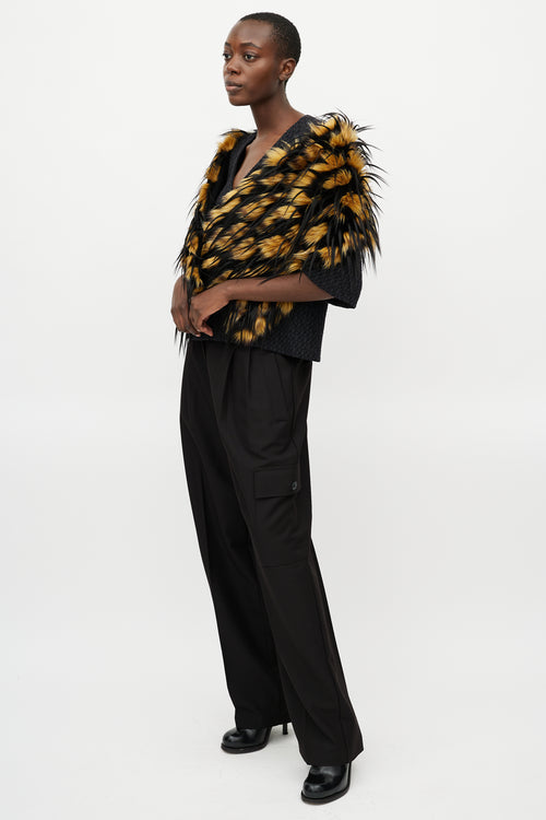 Black 
Yellow Greta Faux Fur Scarf