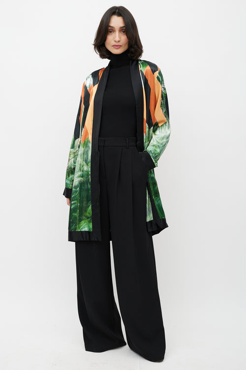 Dries Van Noten Orange 
Black Printed Robe Dress