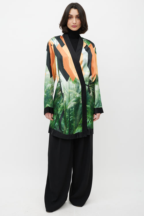 Dries Van Noten Orange 
Black Printed Robe Dress