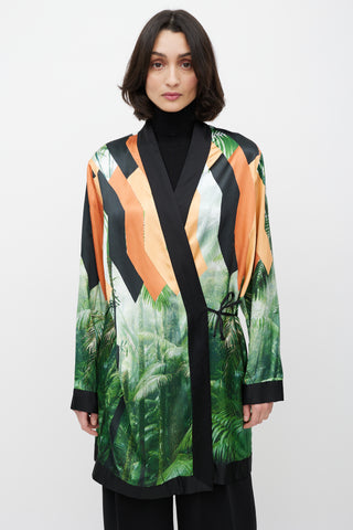 Dries Van Noten Orange 
Black Printed Robe Dress