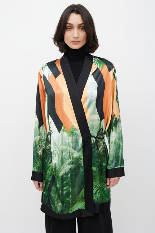 Dries Van Noten Orange 
Black Printed Robe Dress