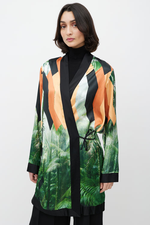 Dries Van Noten Orange 
Black Printed Robe Dress