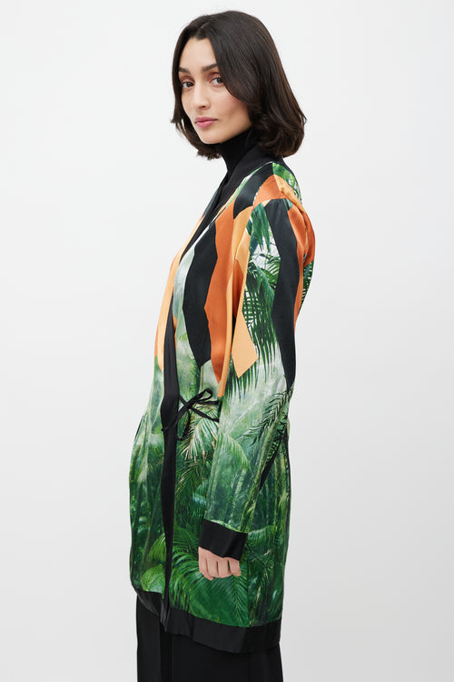 Dries Van Noten Orange 
Black Printed Robe Dress