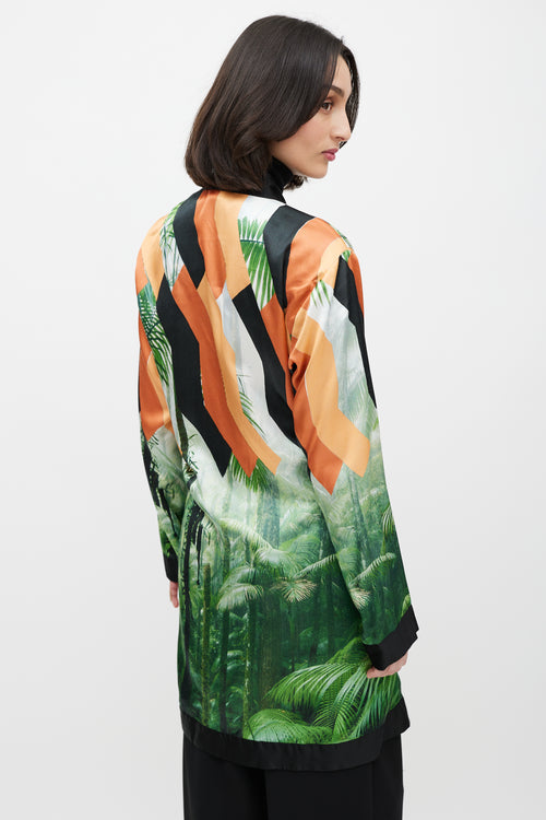 Dries Van Noten Orange 
Black Printed Robe Dress