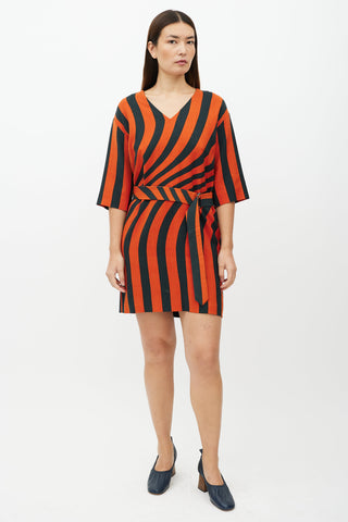 Dries Van Noten Black 
Orange Wave Pattern Dress