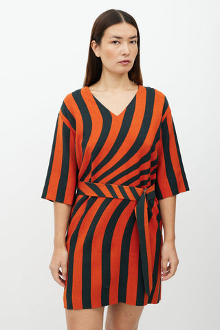 Dries Van Noten Black 
Orange Wave Pattern Dress