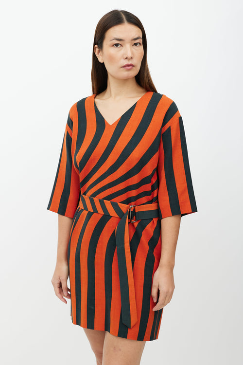 Dries Van Noten Black 
Orange Wave Pattern Dress