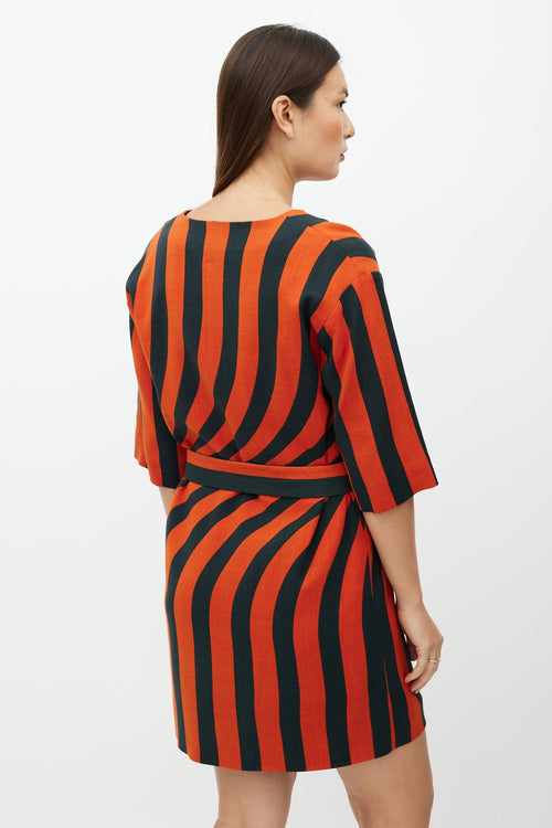 Dries Van Noten Black 
Orange Wave Pattern Dress