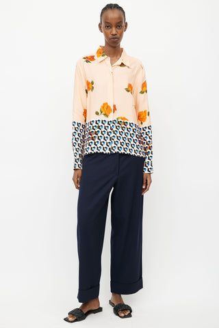 Dries Van Noten Orange Floral Geometric Print Shirt