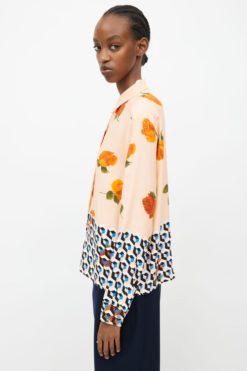 Dries Van Noten Orange Floral Geometric Print Shirt