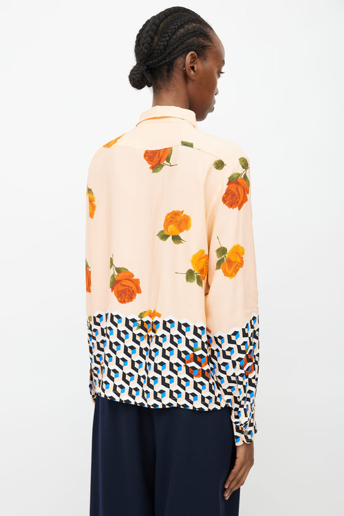 Dries Van Noten Orange Floral Geometric Print Shirt