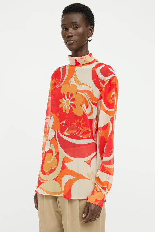 Dries Van Noten Orange 
Beige Long Sleeve Top