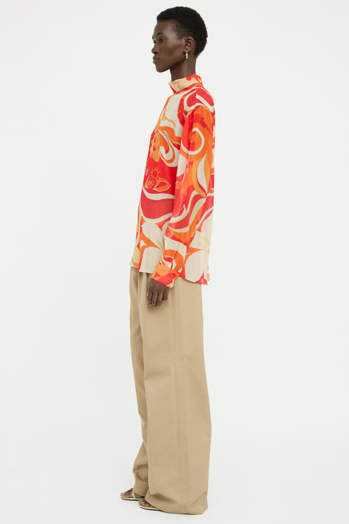 Dries Van Noten Orange 
Beige Long Sleeve Top