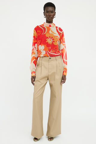 Dries Van Noten Orange 
Beige Long Sleeve Top