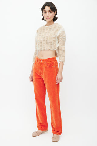 Dries Van Noten Orange Velvet Straight Leg Trouser