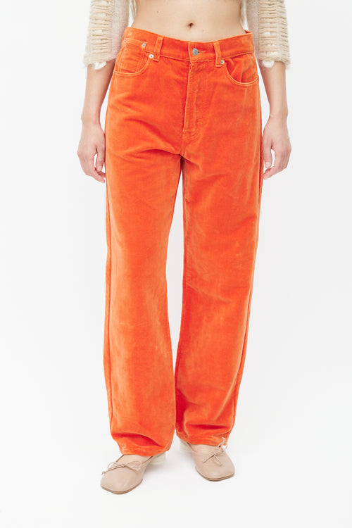 Dries Van Noten Orange Velvet Straight Leg Trouser