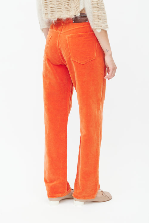 Dries Van Noten Orange Velvet Straight Leg Trouser