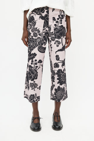 Dries Van Noten Pink 
Black Cropped Floral Trouser