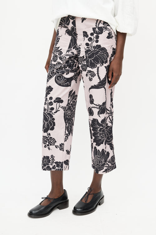 Dries Van Noten Pink 
Black Cropped Floral Trouser