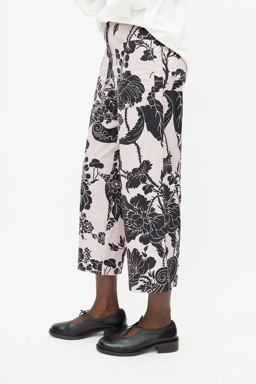 Dries Van Noten Pink 
Black Cropped Floral Trouser